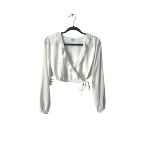 NWT! White Ruffled Artizia Sunday Best Cropped Wrap Blouse